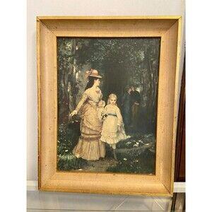 Path In Forest Eduard Niczky VTG 15 x 19 Framed Art Print  Painting Victorian